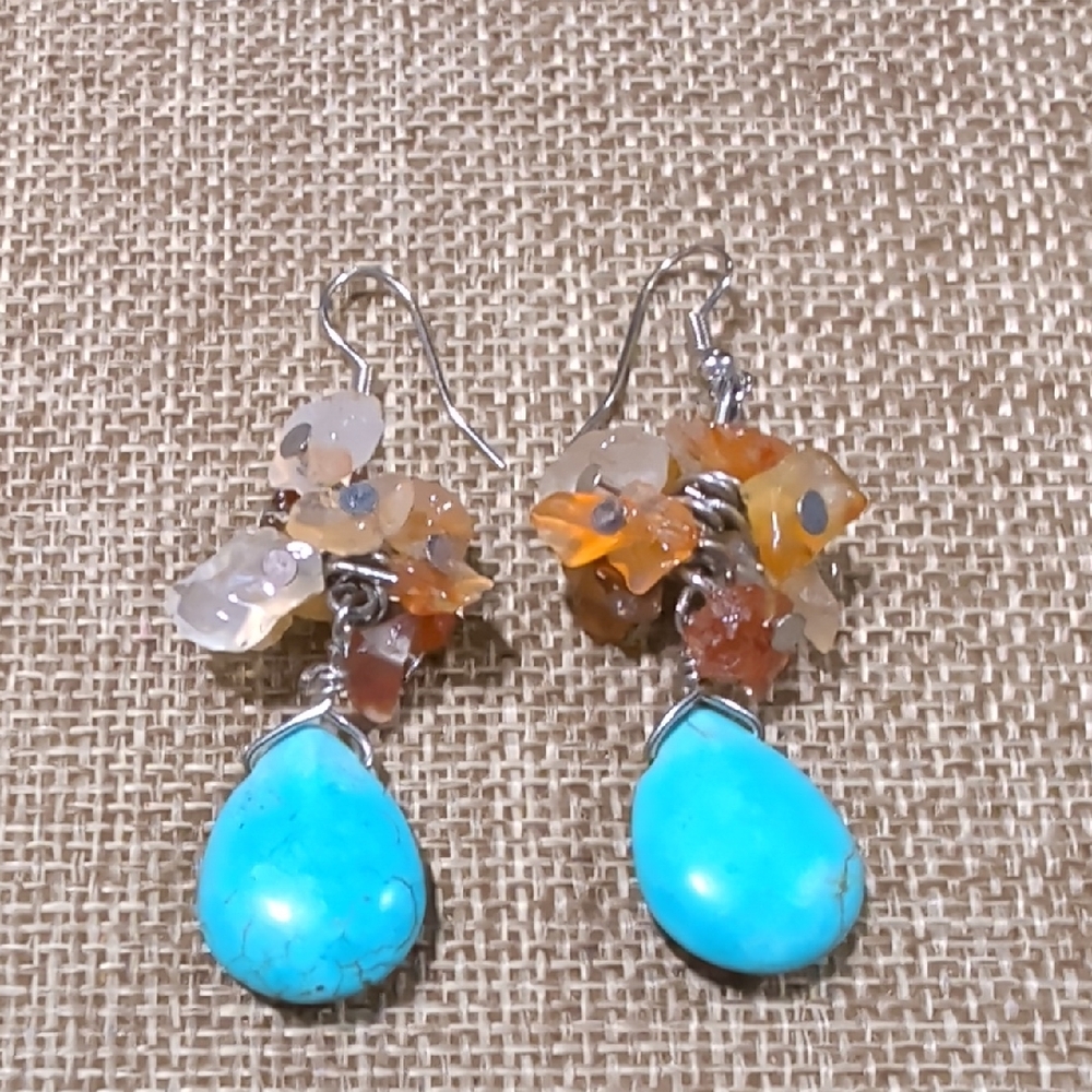 Bohemian Chic Faux Turquoise Drop Pierced Fashion Earrings